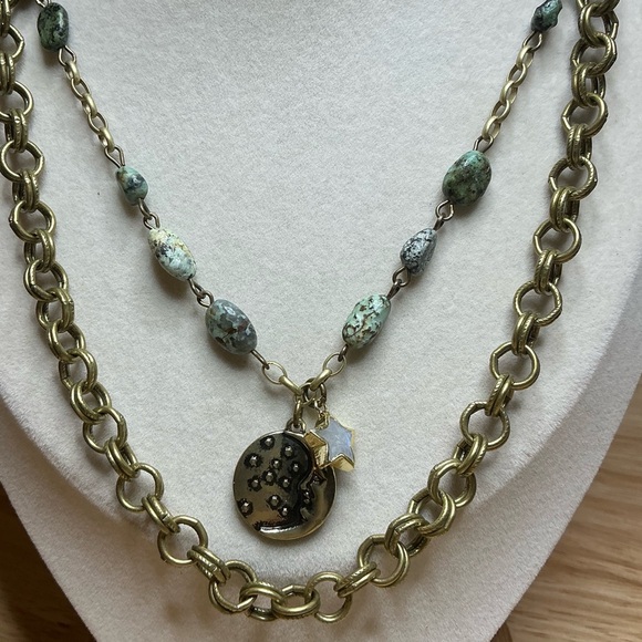 Two -Layer Necklace with African Turquoise Chain & Rainbow Moonstone Star❤️ - Picture 4 of 7